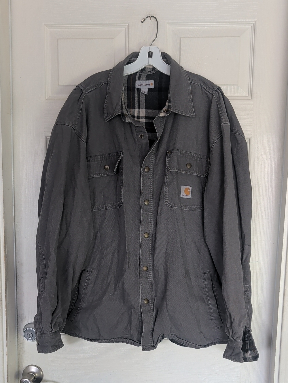 CARHARTT Men 2XL Grey Flannel Lined Cotton Canvas Shirt Jacket Shacket 100590